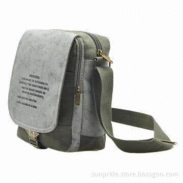 Canvas Shoulder Bag with Zipper Main Compartment and Adjustable Strap